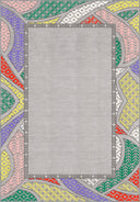 The Origin Gray Kilim Rug, adorned with traditional kilim motifs on a light gray background, displayed in a modern home decor setting.