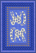 Carnival Pony kids room rug decorated with colorful pony figures and fun patterns on a blue background